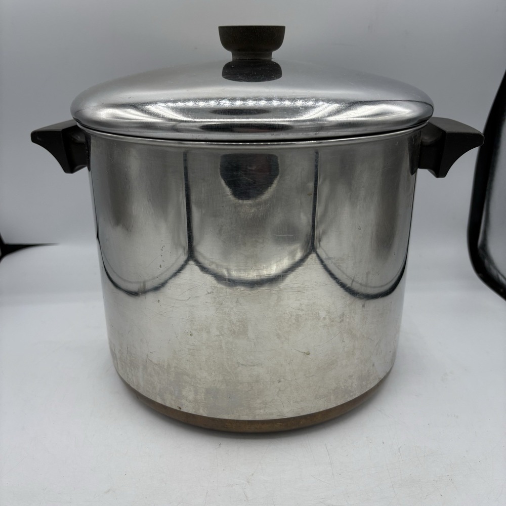 Revere Ware Stock Pot 8 Quart Qt With Lid Silver Stainless Steel Copper Bottom